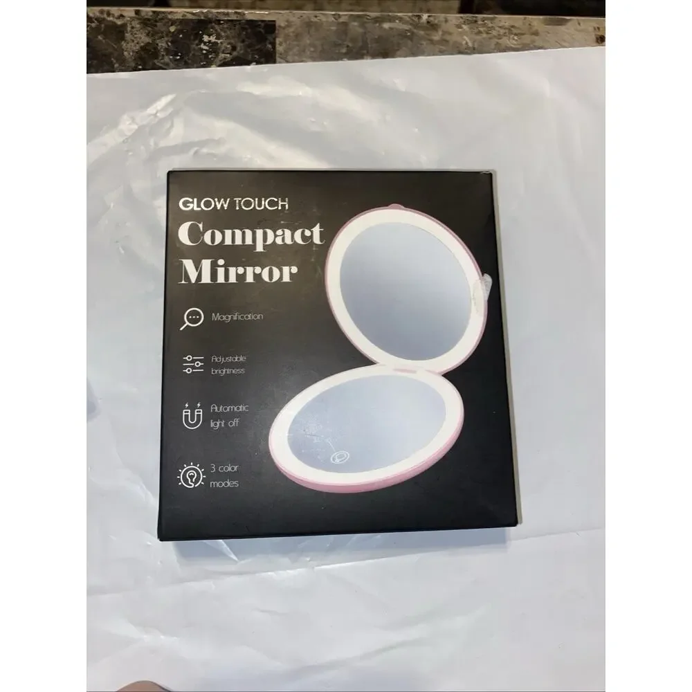 Dual Lighted Compact Mirror, Led Rings, Magnification, Adjustable Brightness